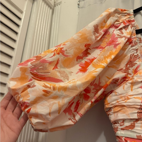 Abercrombie & Fitch Floral Puff-Sleeve Mini Dress in Pink & Peach - Picture 5 of 7